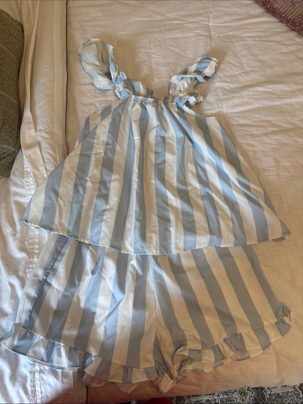 Amazon Blue and White Striped Women's Pajama Set